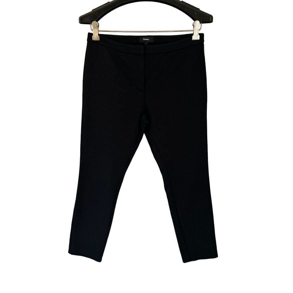 THEORY Black Cropped Pants Textured Cotton Front Zip Size 4